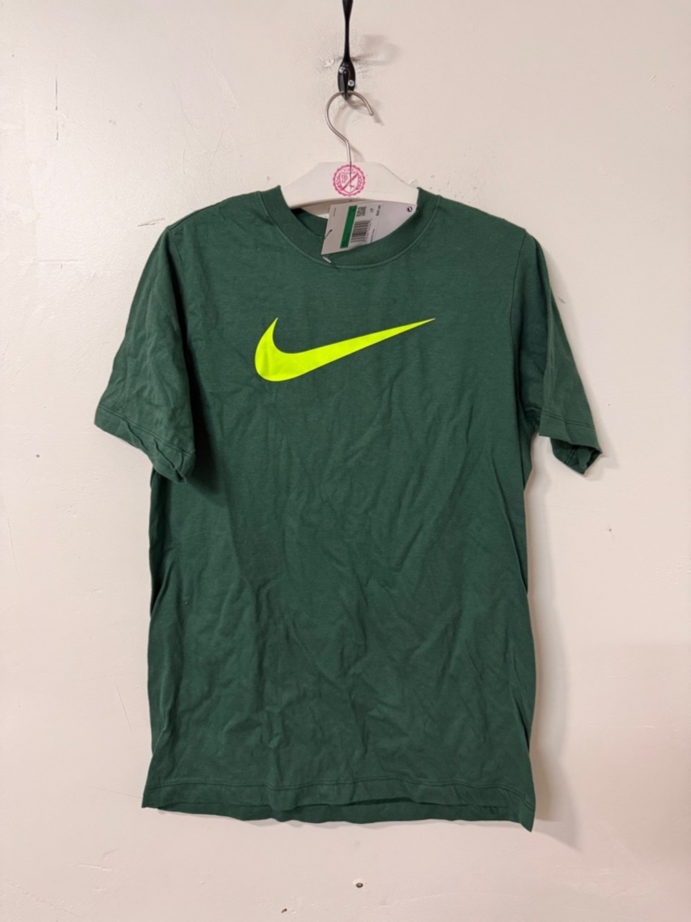 Nike Dark Green T-Shirt with Neon Yellow Swoosh